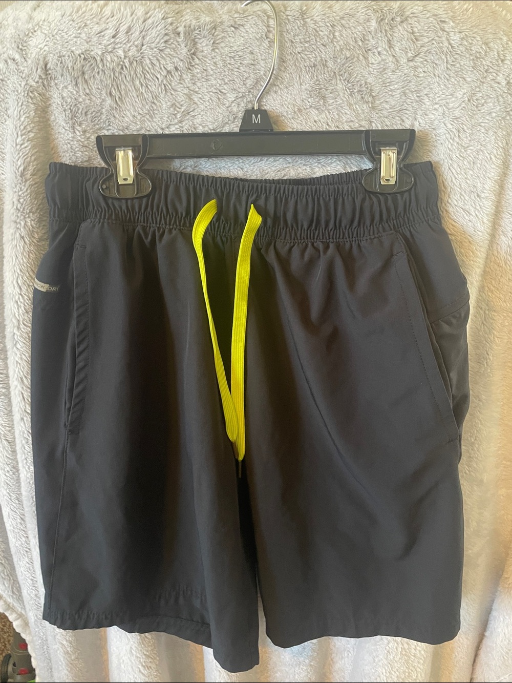 Men's Black Athletic Shorts with Neon Yellow Drawstring - Performance Fit